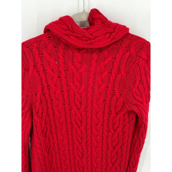 Lauren Ralph Lauren Red Cable Knit Cardigan Sweater Med Silk & Cashmere Blend - Picture 4 of 5
